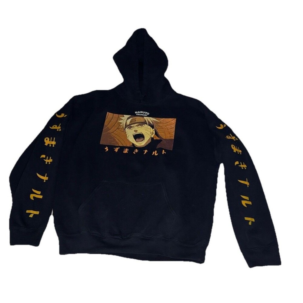 Naruto Shippuden‎ Hoodie Mens Large Black Anime Pullover Graphic Sweatshirt